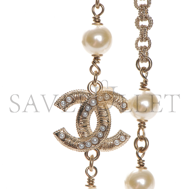 CHANEL PEARL CC LONG NECKLACE LIGHT GOLD 213657